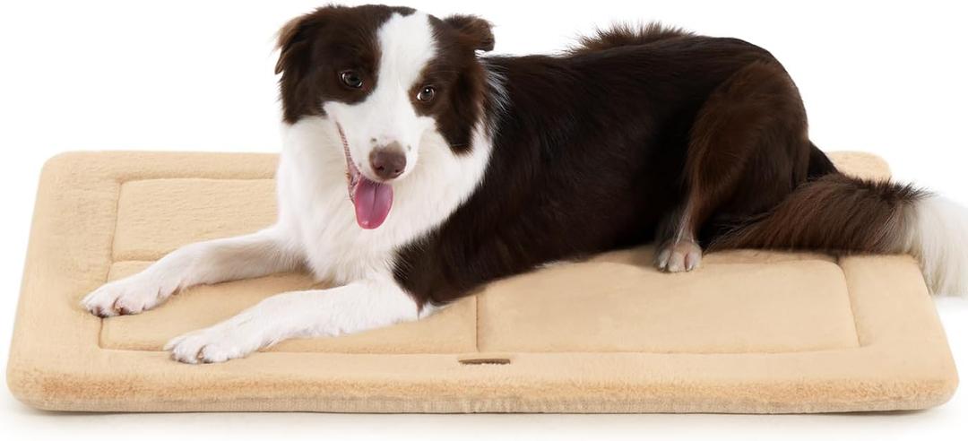 MADE 4 PETS Dog Crate Pad Bed for Medium Large Dogs, Washable & Reversible, Anti-Slip Kennel Mat for Cozy Sleeping, Soft Fluffy Dog Bed for Indoor & Outdoor Use, 35"x23", Khaki