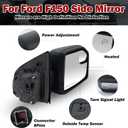 Side Mirror 8Pin For Ford F150 2015-2020 Heated Turn Signal Light With Blind Spot Glass Power Glass FL3Z17682CB (Right Passenger Side)