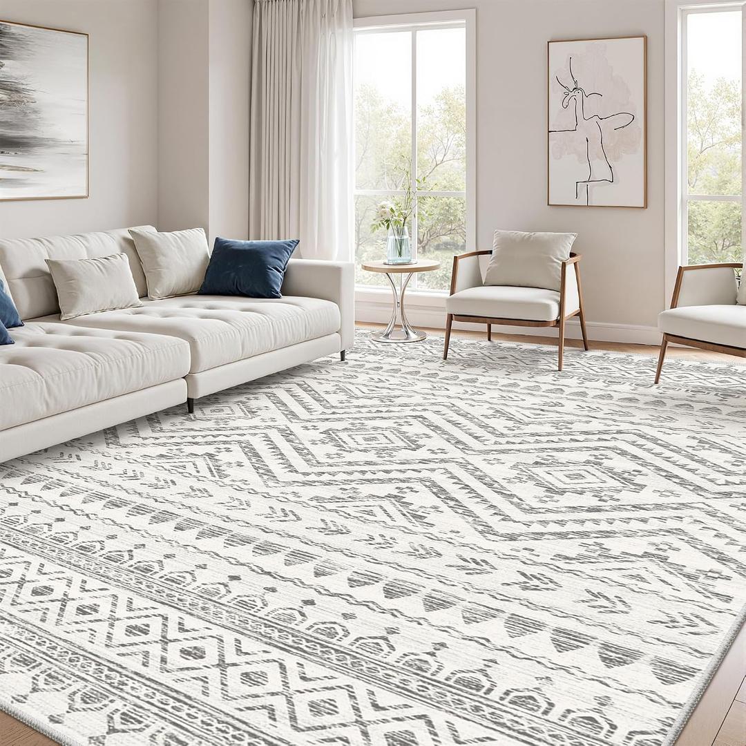 8x10 Area Rug for Living Room, Washable Soft Non Slip Rug Grey