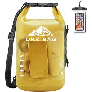 HEETA Dry Bag Waterproof for Women Men, 5L/10L/20L/30L/40L Roll Top Lightweight Dry Storage Bag Backpack with Phone Case for Travel Swimming Boating Kayaking Paddle Board Camping Beach Accessories (Yellow)