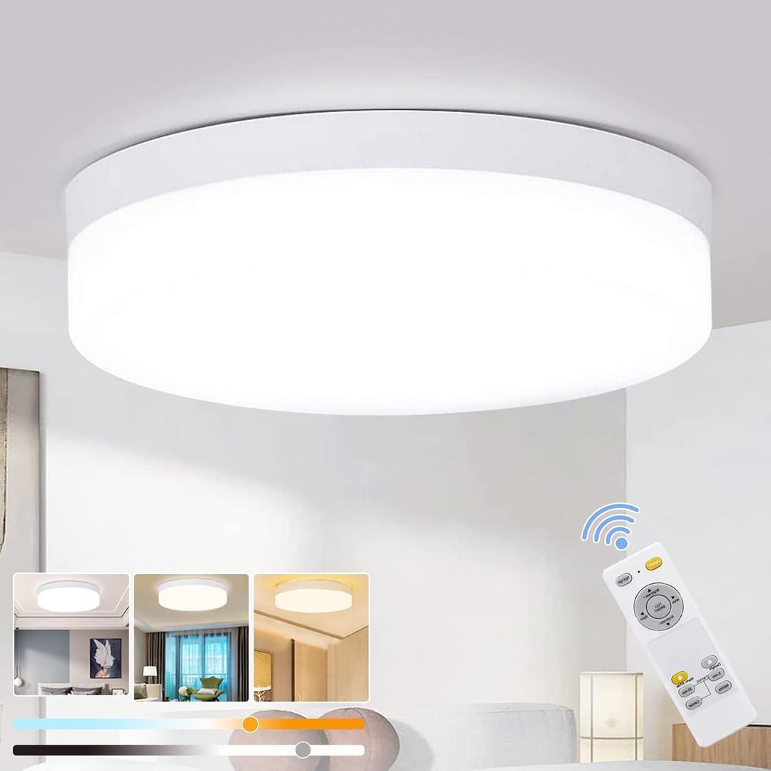 DLLT 24W Dimmable LED Flush Mount Light Fixture With Remote, 8.66 Inch Modern Flat Lamp, Close to Ceiling for Bedroom/Kitchen/Bathroom/Hallway, Timing, 3 Light Color Changeable