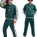 Deaboat 80s Tracksuit for Men Halloween Costumes Retro Windbreaker Outfit 90s Mens Track Suits Sportswear 9Pcs (Large, Green)