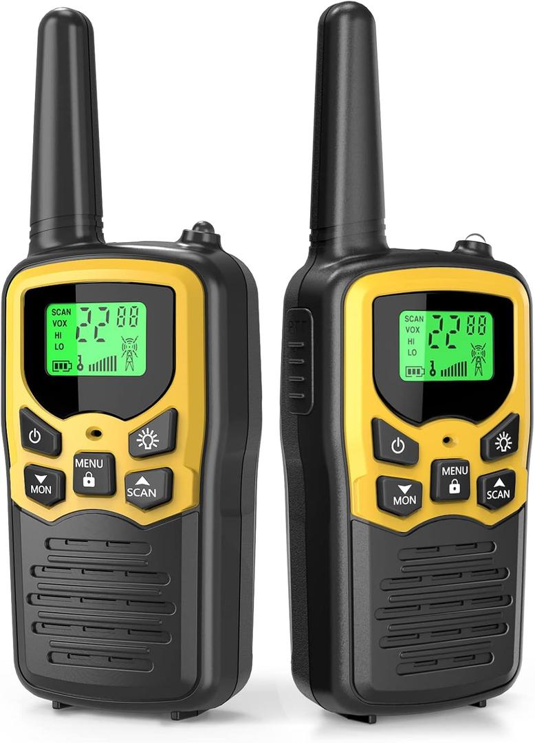 Walkie Talkies,MOICO Long Range Walkie Talkies for Adults Two-Way Radios with 22 Channels FRS VOX Scan LCD Display with LED Flashlight for Field, Survival Biking Hiking Camping 2 Pack (Yellow2)
