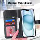 Zouzt for iPhone 15 Plus 6.7 Inch Genuine Leather Wallet Case with Card Holder, Compatible with MagSafe Magnetic Wireless Charging Flip Folio Book Cover Women Men for iPhone 15 Plus - Black