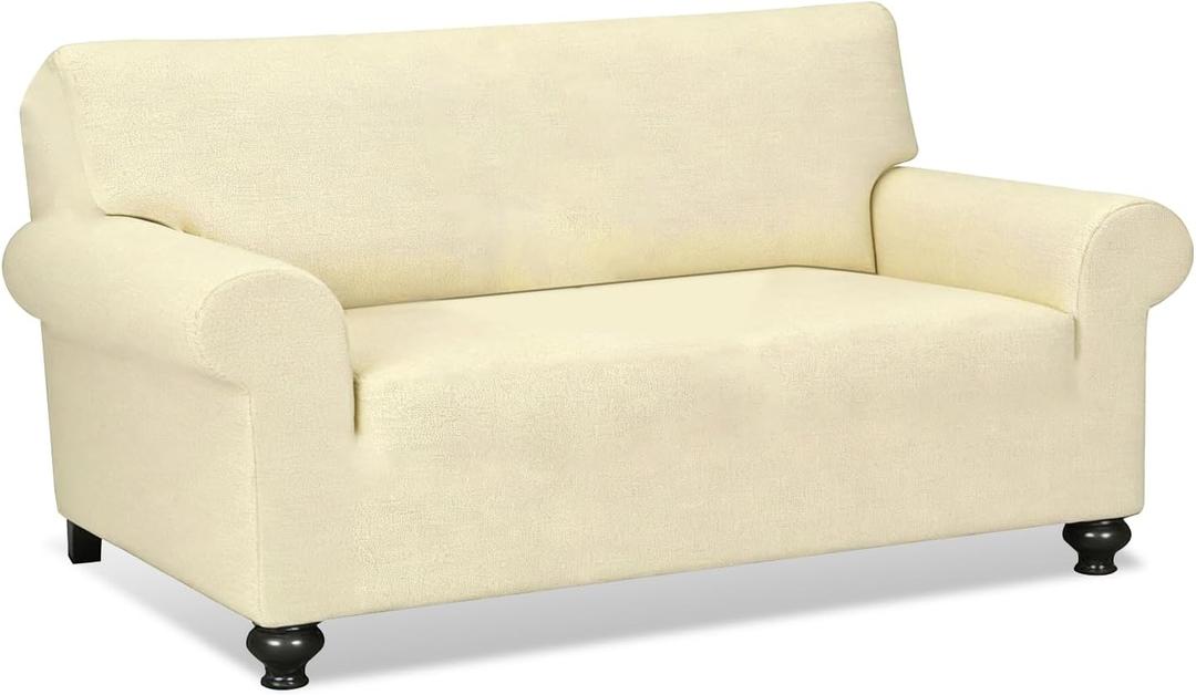 URBANLIFE 1-Piece Stretch Sofa Slipcovers for 3 Cushion Couch, Super Stretch Spandex Non-Slip Sofa Cover with Elastic Bottom, Machine Washable Furniture Protector for Kids & Pets, Cream