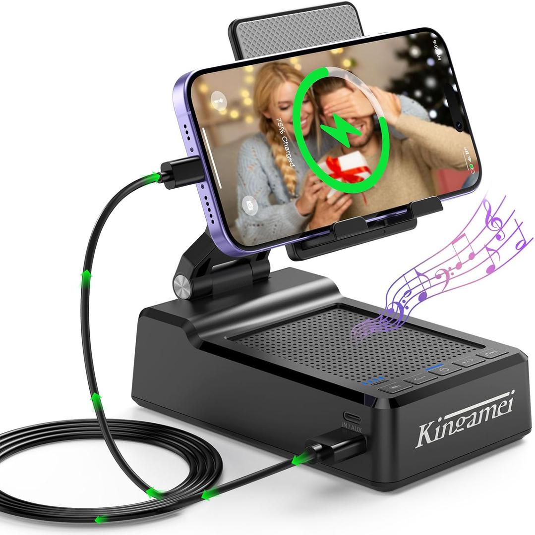 Gift for Women Men | 4In1 Bluetooth Speakers Wireless with Power Bank, for Women, Cell Phone Stand Foldable Phone Holder with Speaker and Anti-Slip Base HD Surround Sound