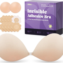 Invisible Strapless Sticky Bra Push up for Women, Ultra Adhesive Bra for Backless Dress, Cleavage Bra Lift Novelty Bras (B Cup, Light Beige)