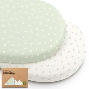 2-Pack Organic Bassinet Sheets for Girls, Boys - 100% Cotton Bassinet Mattress Sheets Compatible with Halo Bassinest Swivel Sleeper, Graco, Baby Delight, Chicco, Unisex Fitted Bassinet Sheets (Herb) (Universal Fit 33 x 17)