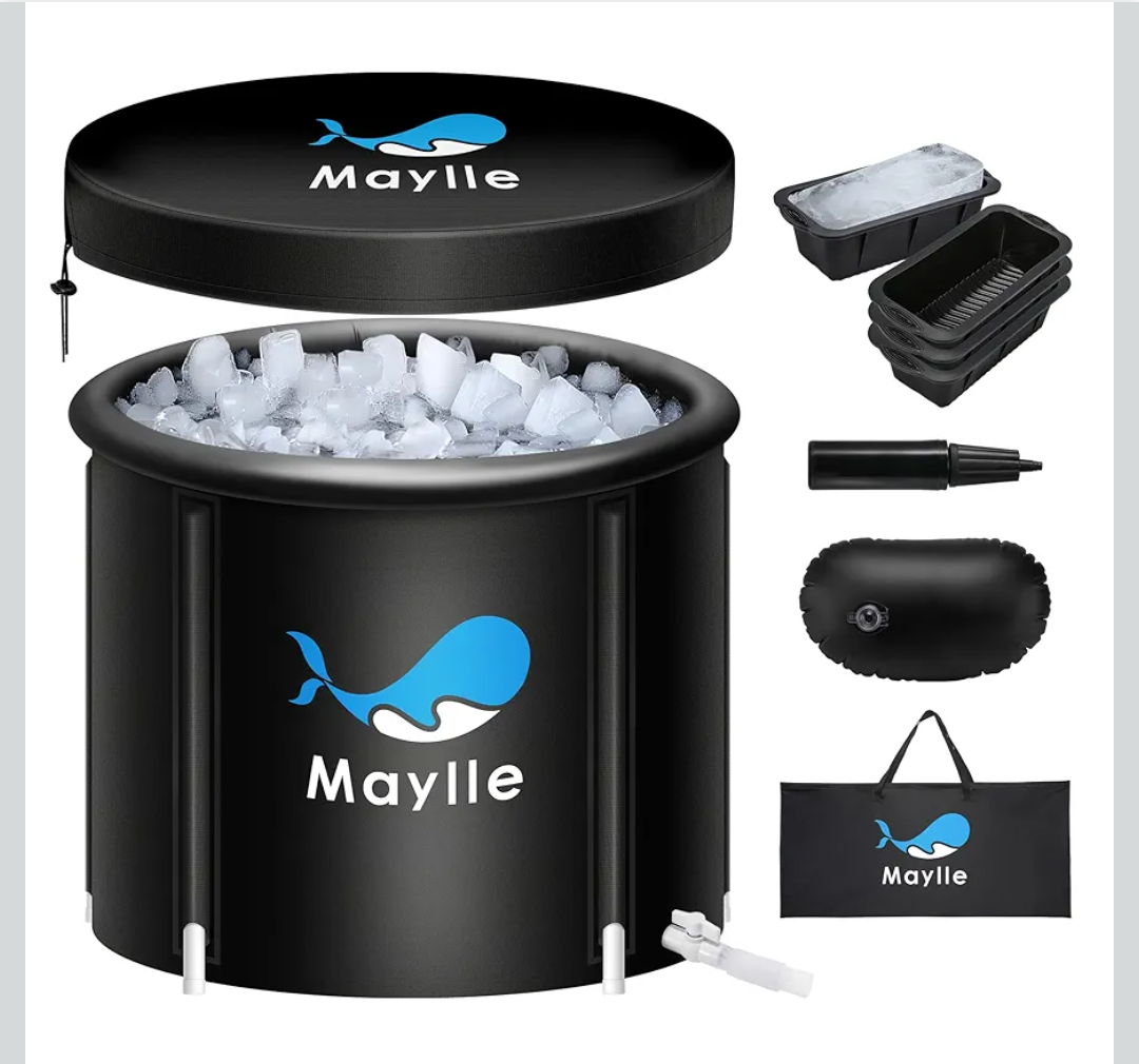 maylle ice bath tub - 110 gallons portable cold plunge tub for athletes - black modern freestanding bathtub with 4 pack large ice molds maylle ice bath tub - 110 gallons portable cold plunge tub for athletes - black modern freestanding bathtub with 4 