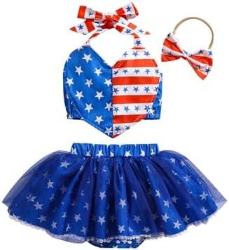Aiwpstoin 4th of July Baby Girl Outfit American Flag Halter Tank Cami Top Tulle Skirt Headband Fourth of July Clothes 6-12M
