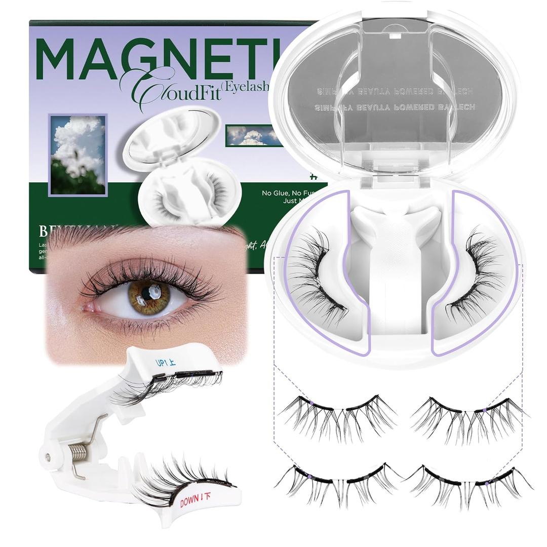 BEYELIAN Portable Magnetic Eyelashes with Applicator Kit All-In-One Box, Upgrade Soft Reusable Magnetic Lashes, No Glue Needed False Eyelashes for Eye YT27 (Lightweight & Comfortable)