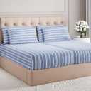 Split King 7 Piece Sheet Set - Comfy Breathable & Cooling - Soft Hotel Luxury Bedding Set w/ 8-16 Inch Deep Pockets - 1 Flat & 2 Fitted Sheet & 4 Pillowcases - Cozy and Wrinkle Free - Blue Stripes 3