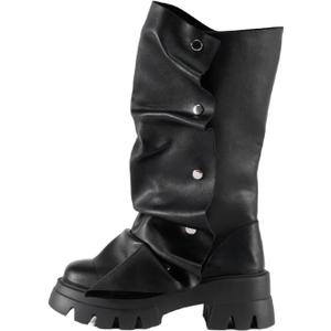sexytag Women's Platform Slouchy Fold Over Boots Mid Calf Block Heel Round Toe Western Pull on Fashion Boot 10