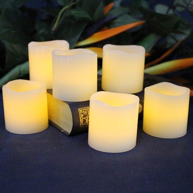 LED Lytes Battery Operated Candles - Set of 6 Ivory Wax Candles 2" Tall and 2" Wide with amber yellow Flame