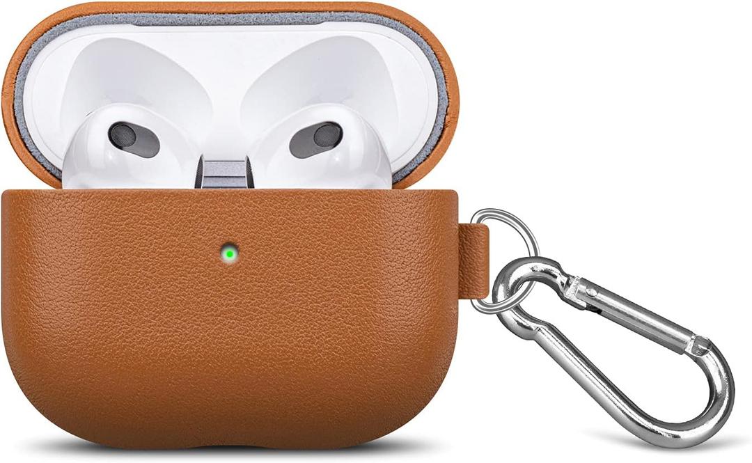 Lopie Handmade AirPods 3 Leather Case with Keychain - Fully-Wrapped with Full Grain Leather AirPods 3 Case Cover - Brown
