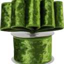 4 x HUIHUANG Moss Green Velvet Wired Ribbon 2-1/2 inch, Light Moss Wire Edge Ribbon for Spring Wreaths, Bows Making, Gift Wrapping, Gift Basket, Garland, Crafts, Easter Decor-Continuous 10 Yards/Roll