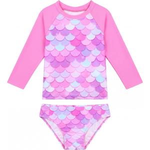 Snowheart Girls Swimsuit Long Sleeve Rash Guard | Multicolor for beach, pool, summer vacation. Stretch fabric, quick dry, breathable. UPF 50+ sun protection. (Pink)