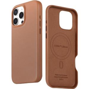 LONLI Edition | Italian Leather - for iPhone 16 Pro Max - Premium Italian Full Grain Leather Phone Case - Develop Unique Patina - Saddle