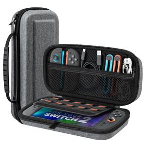 TiMOVO Carrying Case for Nintendo Switch 2 (2025), Large Capacity Protective Hard Shell Portable Travel Case Pouch for Switch 2, with 10 Game Card Slots and Pockets for Console & Accessories, Gray