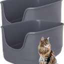 Gefryco Jumbo Cat Litter Box with High Sides, Extra Large for Muti Cats Open Big Cat Litter Box Anti-Splashing, High Wall Litter Tray for Indoor Medium and Large Cats (Pack of 2) (Grey-Grey)