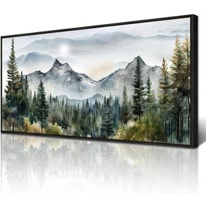 Wapluam Abstract Mountain Landscape Canvas Wall Art - Black Framed for Living Room, Bedroom - Large Modern Home Decor - Office Decoration Pictures Ready to Hang - 24x48 Artwork