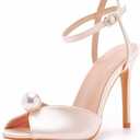Womens Pearls Wedding Sandals Open Toe Stiletto 4" Heeled Sandals Bridal Pearl High Heels for Evening Party (Pink), Size 3