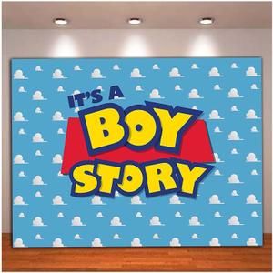 Qian It's a Boy Theme Photography Backdrops Blue Sky White Clouds Kids Birthday Party Photo Background Newborn Baby Shower Booth Studio Shoot Props 10x8FT