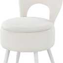 Vanity Stool with Storage and Backrest, Folding Back & Velvet Seat, Footrest, Round Ottoman with Sherpa, Vanity Chair with Storage, Ideal for Bedroom, Living Room, and Makeup Stations