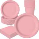 Oojami Light Pink Disposable Dinnerware Set 200 Piece Party Pack for 50 Guests with 9" Dinner Plates, 7" Dessert Plates, 9 oz Cups & 3-Ply Napkins for Weddings, Birthdays & Events