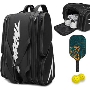 TILDOSAC Pickleball Bag - Large Paddle Bag for 4 Paddles & Accessories - Fence Hook, Extra Pockets, Shoe Compartment, 15.5"L*9.84"W*22"H