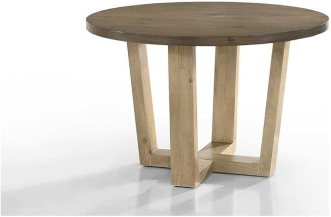Lilola Home Brutus 47" Round Dining Table with Vintage Walnut Finish and Wheat Colored Base – Contemporary Four-Leg Design for Dining Rooms and Kitchens