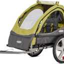 Instep Sync Single Seat Bike Child Trailer, Max Weight 40 lbs., 5-Point Harness, Folding Frame, Quick Release Wheels, Easy Storage, Bug Screen & Weather Shield, Green/Grey