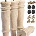 8 inch / 20cm Wooden Furniture Legs, Pack of 4 Unfinished Solid Wood Round Turned DIY Replacement Feet with M8 Hanger Bolts & T-Nuts for Sofa Couch Cabinet Recliner Ottoman Riser TV Stand