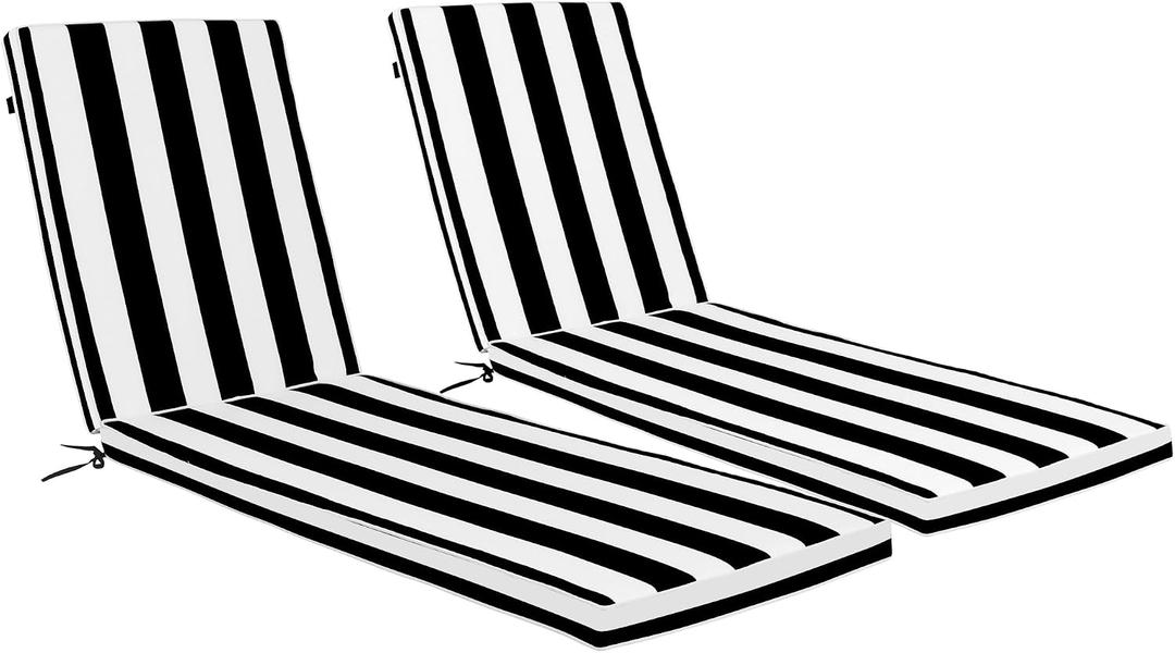 QIUJIAQI Outdoor Chaise Lounge Cushions 2 Pack, Weather-Resistant Patio Pool Lounge Cushions, (Black & White)