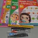 Large Magic Grooved Practice Copybook 5 Pack with Pens, Reusable Children's Magic Copybooks, Magical Handwriting Workbooks Number Letter Tracing for Kids Age 3-8 Kindergarten Preschool Calligraphy