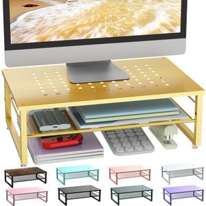 gianotter 2-Tier Metal Monitor Stand Riser, Desk Organizer for Monitor, Office Desk Storage Organizer for Office Supplies (Gold)