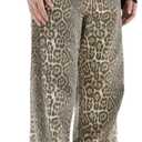 YELLOOP Leopard Print Jeans Y2k Jeans Leopard Jeans Grunge Y2k Pants Womens Baggy Jeans 2000s Leopard Pants (Brown, L)