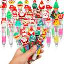 Kosiz 24 Pcs Christmas Fun Ballpoint Pen 4 in 1 Multicolor Cute Retractable Pens Bulk for Xmas Halloween Winter Holiday Birthdays Parties Office Writing Supplies