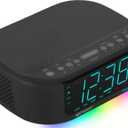 Emerson CKS8888 6-Watt Smartset Stereo Sound Bluetooth Speaker AM/FM Radio with 7-Color Changing Lights, 1.2 Cyan Display and USB Type-C Charging, Black