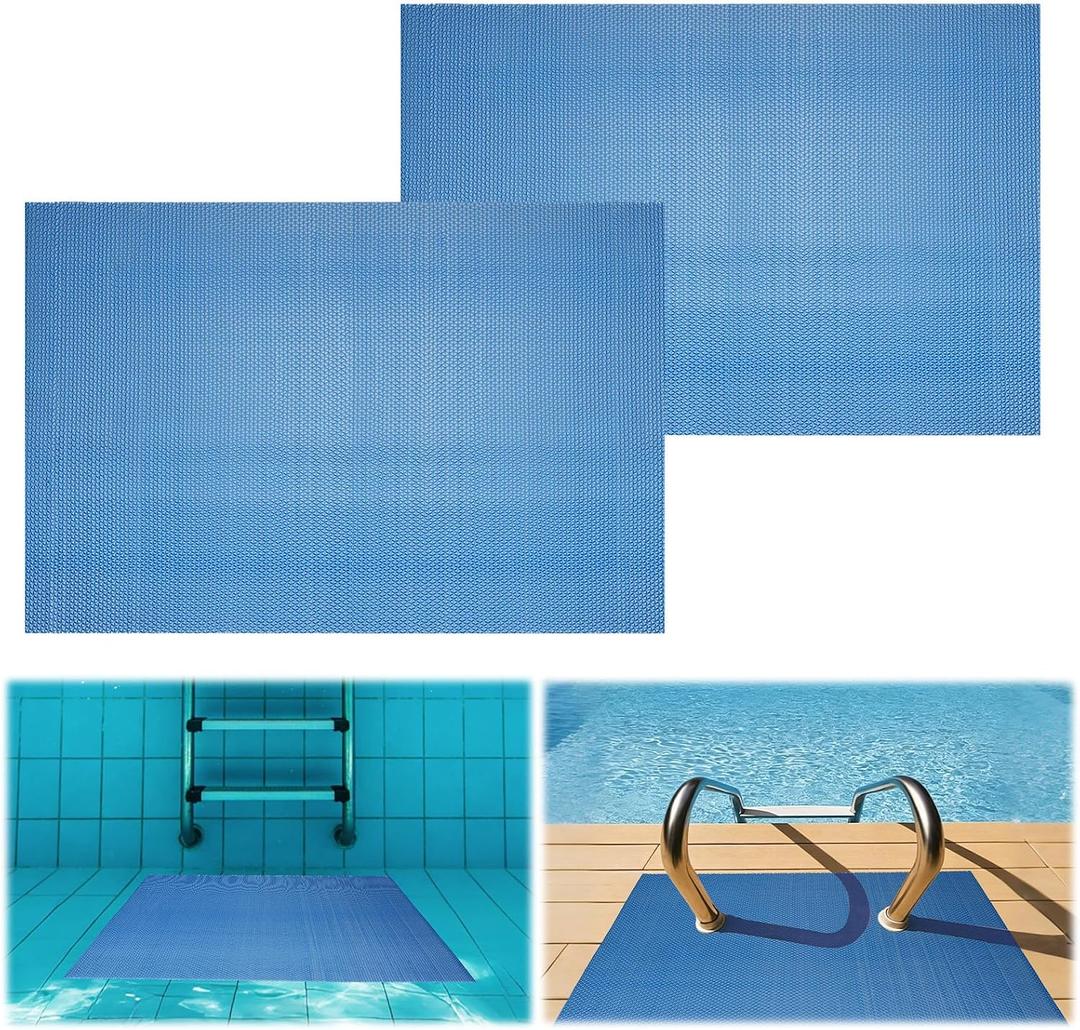 2 Pack Swimming Pool Ladder Mat, 23.6 x 35.4 Inch Pool Protective Pad Step Non-Slip Pool Step Pad for Above Ground Swimming Pools Liner and Stairs