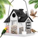 Solar Bird Feeders House for Outside Hanging, Metal Wild Bird Feeder for Outdoors Large Capacity Cardinal Birdfeeder Birdhouses Metal Bird Feeding Station White