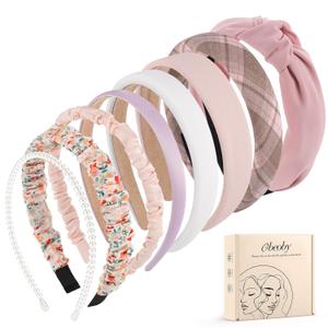 obeoby 8 Pack Pink Trendy Headbands for Girls, Multiple Styles Headbands for Croquett Y2k Hairstyle Management Non Slip Floral Pearl Hairband Gifts