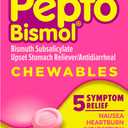Pepto Bismol Chewable Tablets, Upset Stomach Relief, Nausea Relief, Heartburn Relief, Indigestion Relief, Anti Diarrhea Medication for Adults - 5 Symptom Relief, 48 ct, Best By June/27