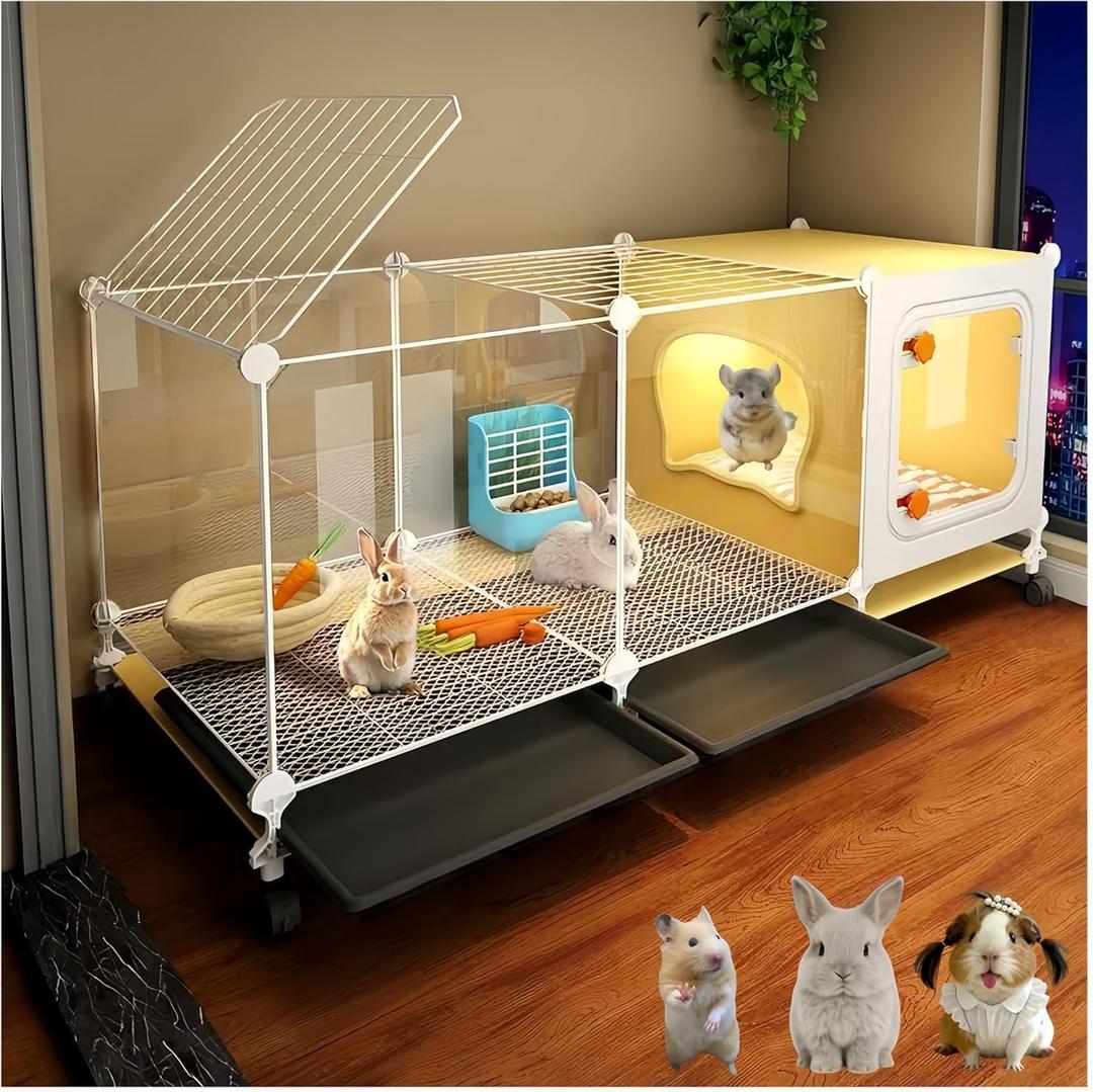 Luxury Villa Rabbit cage with Wheels, Guinea Pig cage | complimentary Food Bowl, Bed. Suitable for Hamsters, Chinchillas, Squirrels, Hedgehogs, Ferrets, CatsMouse