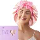 LitBear 100% Mulberry Silk Bonnet for Sleeping Women, 6A 22 Momme, Large Double-Layer Silk Hair Wrap with Tie Band (Pink)