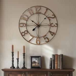 30 Inch Large Wall Clock, Decorative Wall Clock for Living Room Decor, Silent Non-Ticking Battery Operated Metal Round Retro Rustic Arabic Numerals Analog Bronze Clock for Kitchen Mantel Office