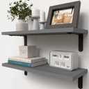 RICHER HOUSE Rustic Wood Bathroom Shelves Set of 2, Farmhouse Style Floating Shelf for Wall Dcor, Hanging Shelves for Bedroom, Storage, Kitchen, Living Room - Grey