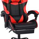 FAB&Deluxe Gaming Chair, Ergonomic Computer Office Chair with Footrest and Lumbar Support, Height Adjustable Desk Chair with 360 Swivel Seat and Headrest, Red & Black