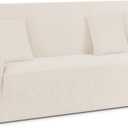 Ruaozz Stretch Sofa Cover 1 Piece Couch Covers for 3 Cushion Couch Non Slip Universal Sofa Slipcover Washable Soft Jacquard Furniture Protector with 2 pcs Throw Pillow Covers (3 Seater, Ivory)