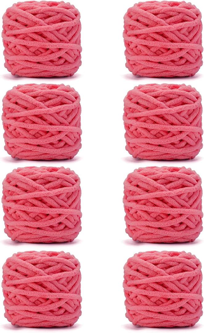 INNDUN Blanket Yarn 8 Pack of 100g/3.5oz - Rose Pink Chenille Yarn 6 Super Bulky - Knitting, Crocheting & Crafts Chunky Yarn